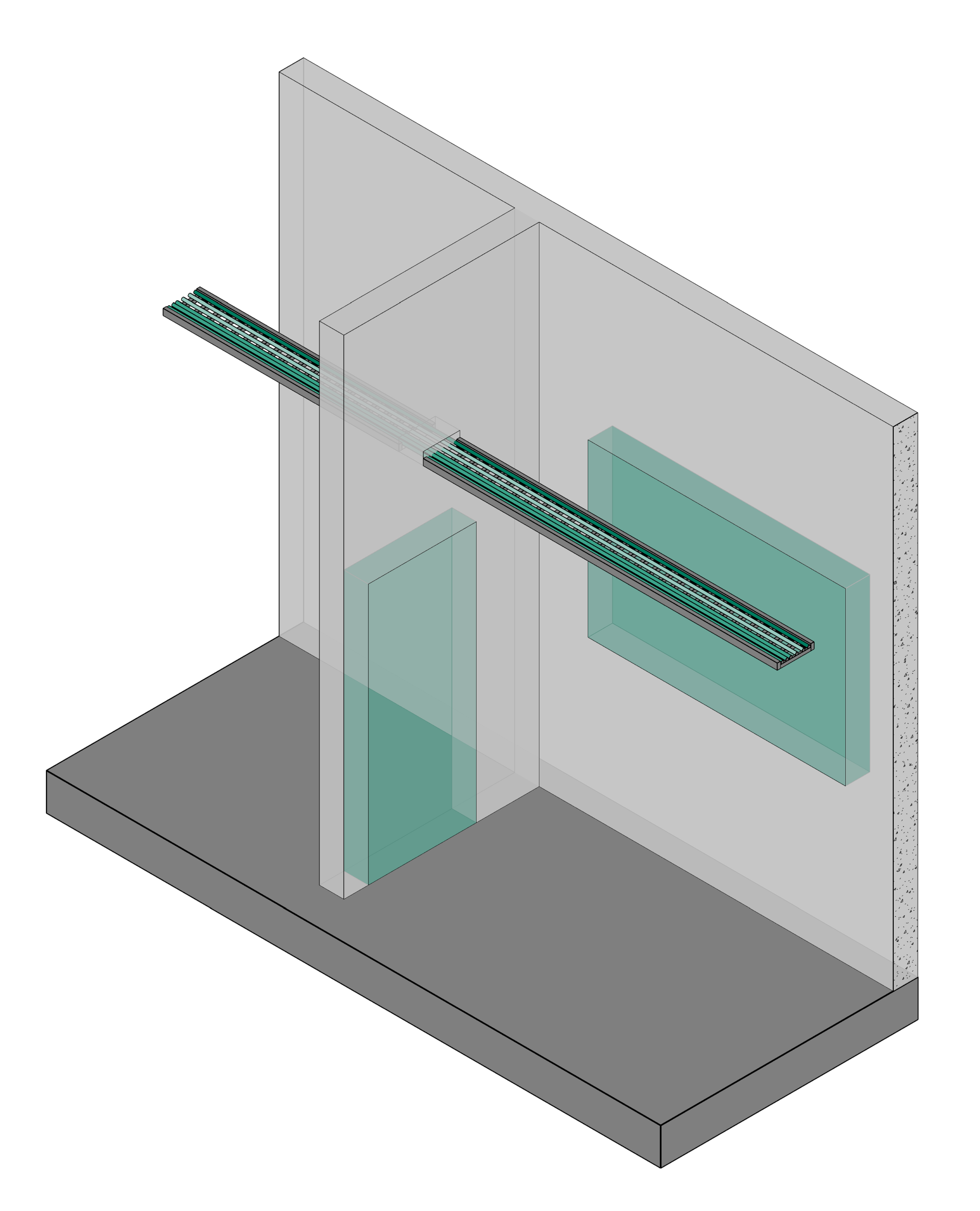 Cable tray modeled to wall surfaces with ConVoid opening placed automatically