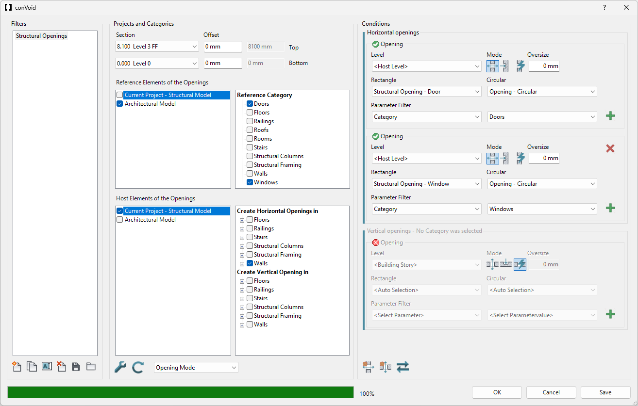 ConVoid Structural Openings user interface