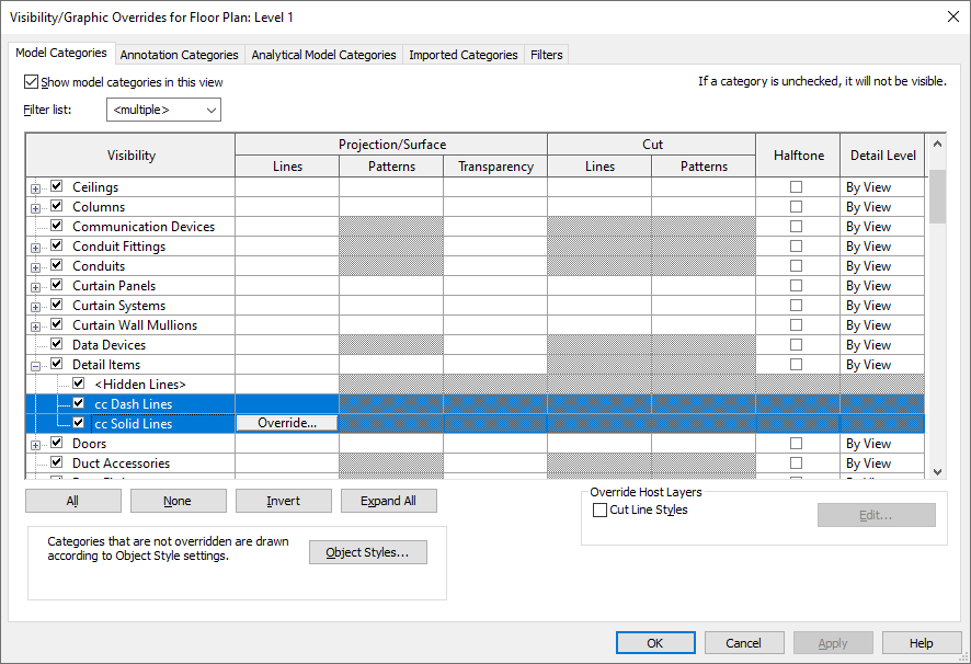 Line weight override in Visibility/Graphics