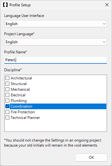 Profile Settings dialog