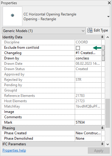 Exclude from conVoid parameter in the Properties panel