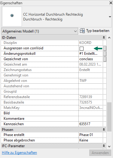 Parameter „Ausgrenzen von ConVoid" in den Eigenschaften