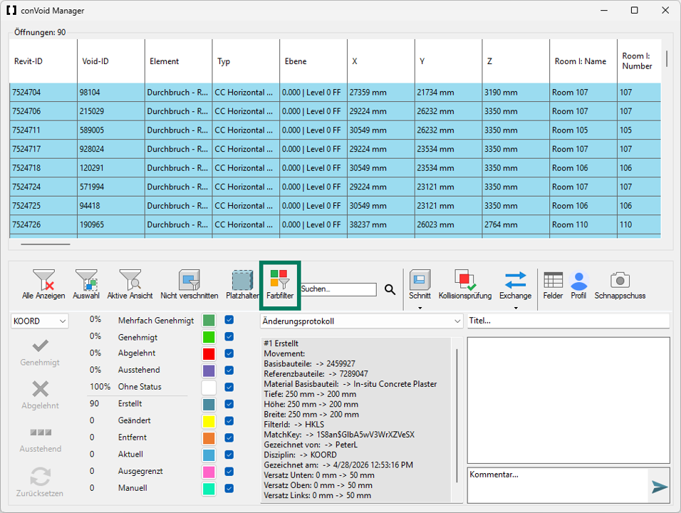 ConVoid Manager mit Änderungsprotokoll und Farbfilter
