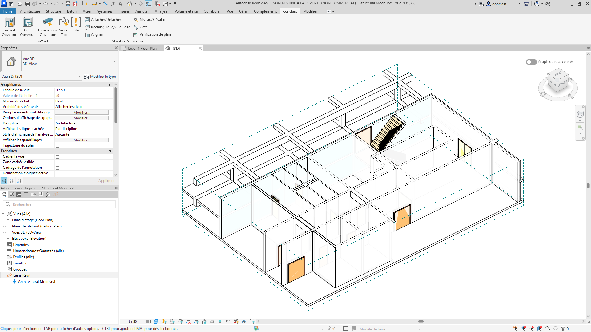 Zone de coupe 3D pour les ouvertures structurelles